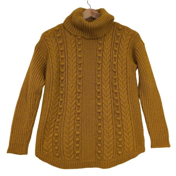 Talbots Sweaters - Talbots Turtle Neck Sweater Womens S Petite Mustard Yellow Bobble Cable Knit